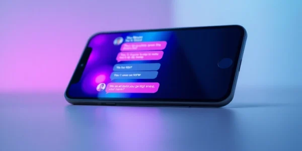 Close-up of a device screen showing an AI chat interface with vibrant colors and NSFW content hints.