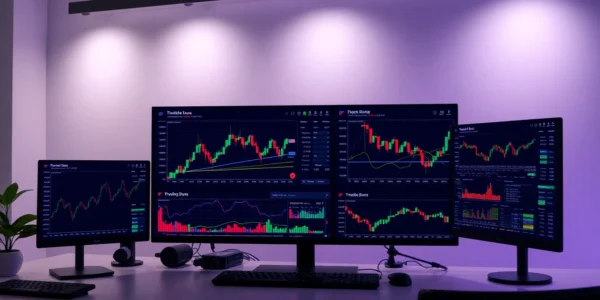 Trading view chart displaying live market analysis with traders analyzing data on the screen